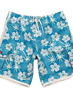 INGEAR Men's Blue White Floral Hawaiian Swim Board Trunks Shorts Size XL